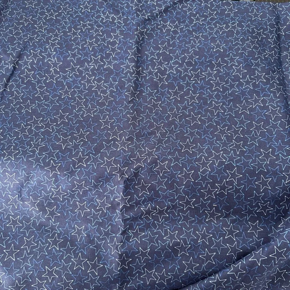 Star Outlines Navy Cotton Quilting Sewing Fabric Brother Sister Backing Filler